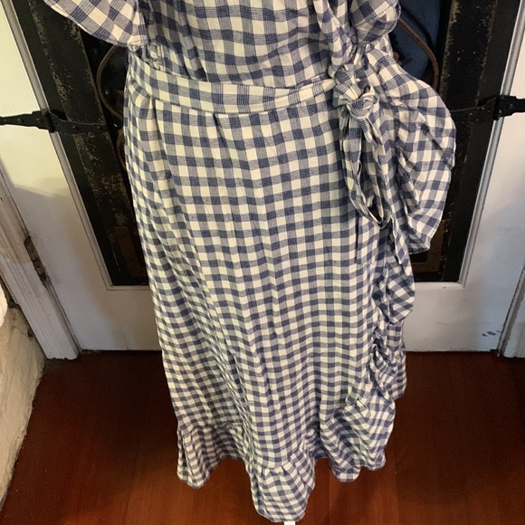 NEW Max Studio Feminine Ruffle Blue Plaid Midi Dress Large - Picture 5 of 15
